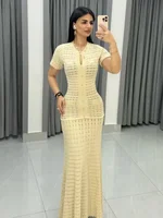 Robe longue chic pour femme à manches courtes, coupe ajustée, style rétro texturé, simple boutonnage, style urbain, Vistidos 2026, décontractée et respirante 5
