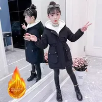Thickened Fleece Girls' Cotton Jacket Winter Clothes New Style Mid-Length Trendy Children's Clothing for Girls Warm Coat