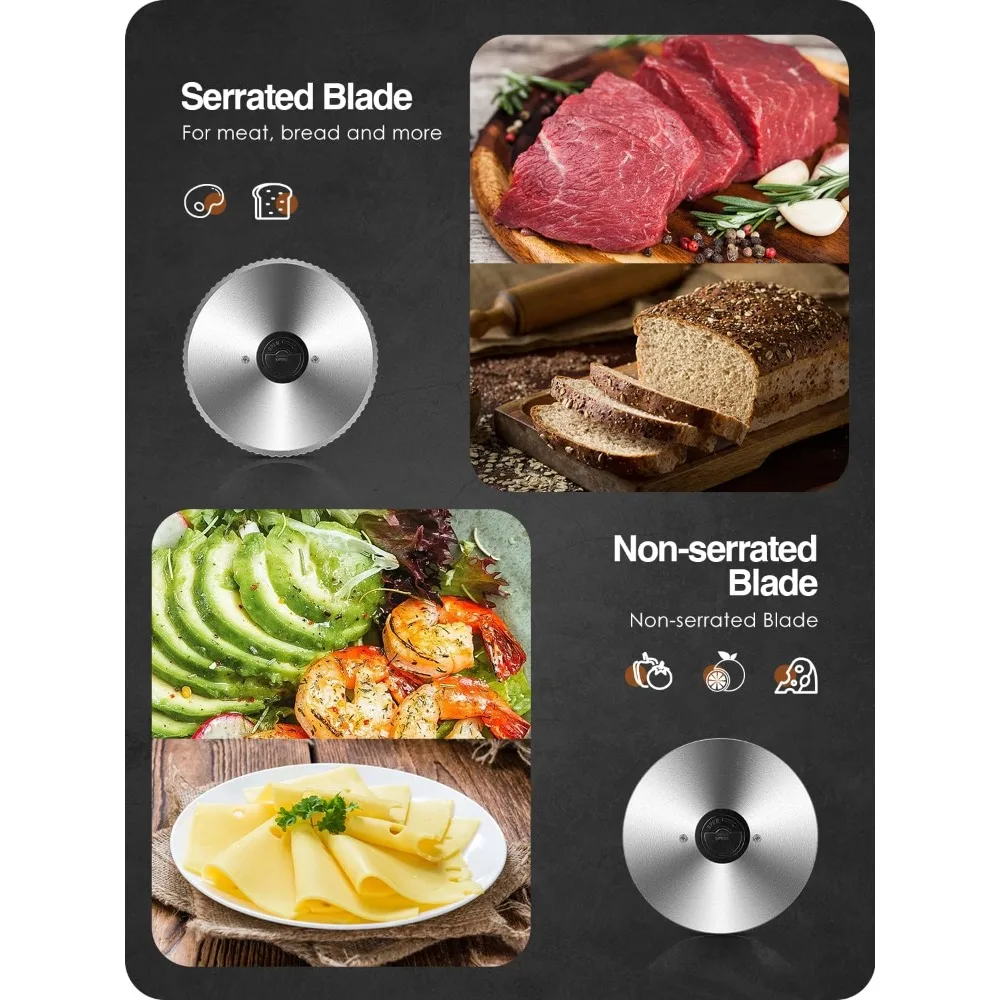 Meat Slicer 200W Electric Deli Food Slicer with 2 Removable 7.5" Stainless Steel Blade, Adjustable Thickness for Home Use, 2