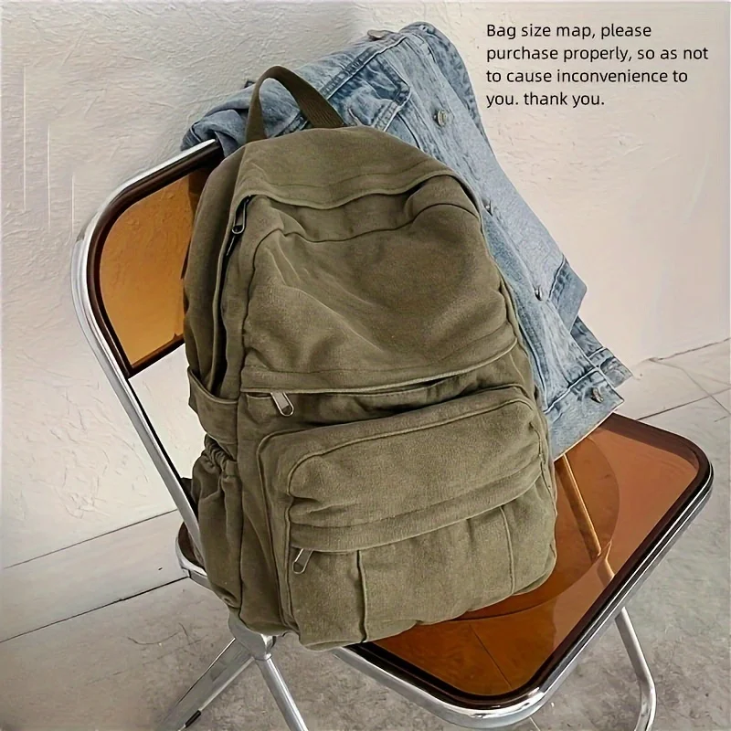 Vintage Simple Backpacks Large Capacity Canvas Schoolbag Multiple Pockets Travel Backpacks Unisex