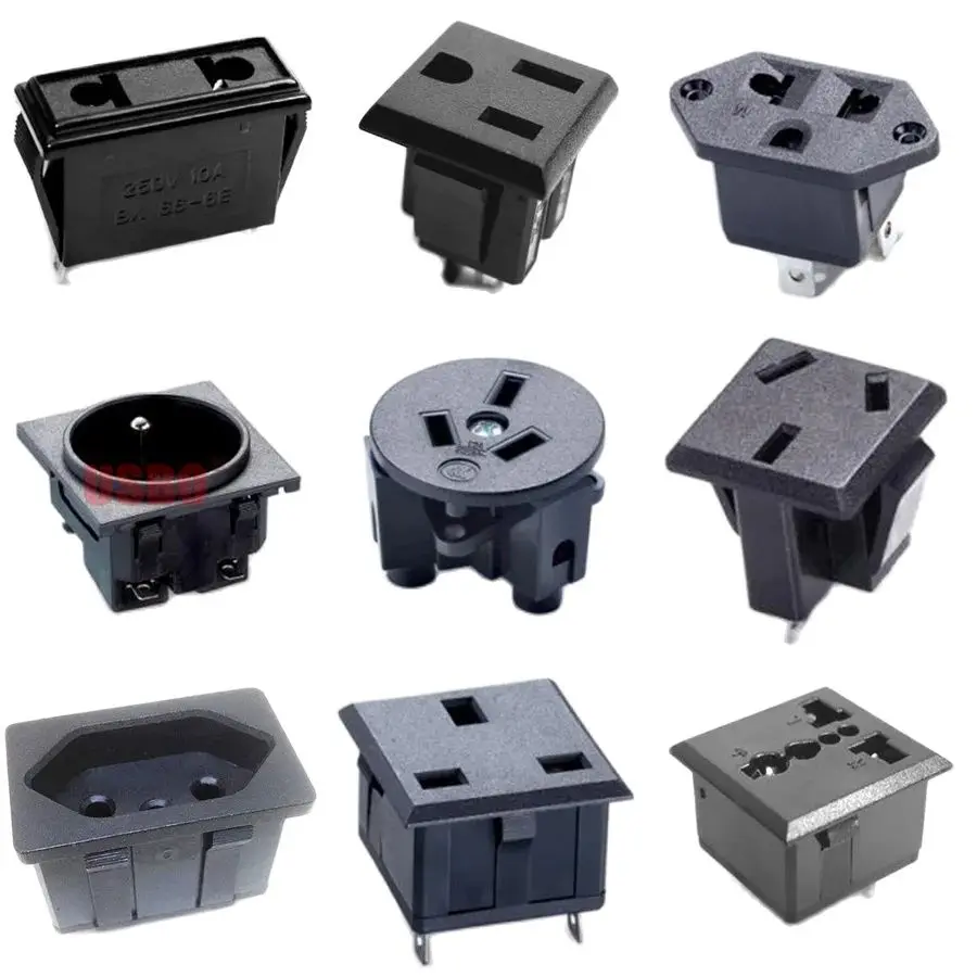 Black Copper 10/16A 250V American Japan Australian British EU Germany French Brazil Universal Electrical AC Power Socket