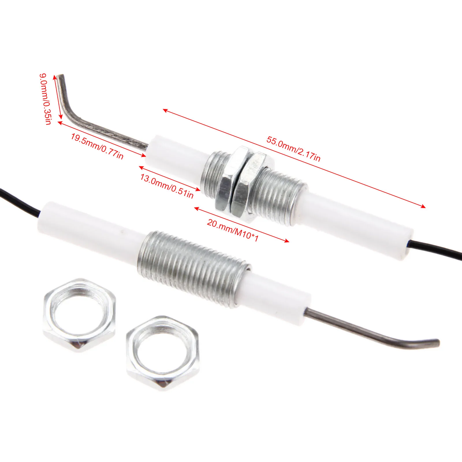 Grill Ignition System 2 Set Propane Push Button Piezo Igniter w/Threaded Ceramic Electrode Ignition Plug for Gas Fireplace/Oven/Heater/Kitchen lgniter