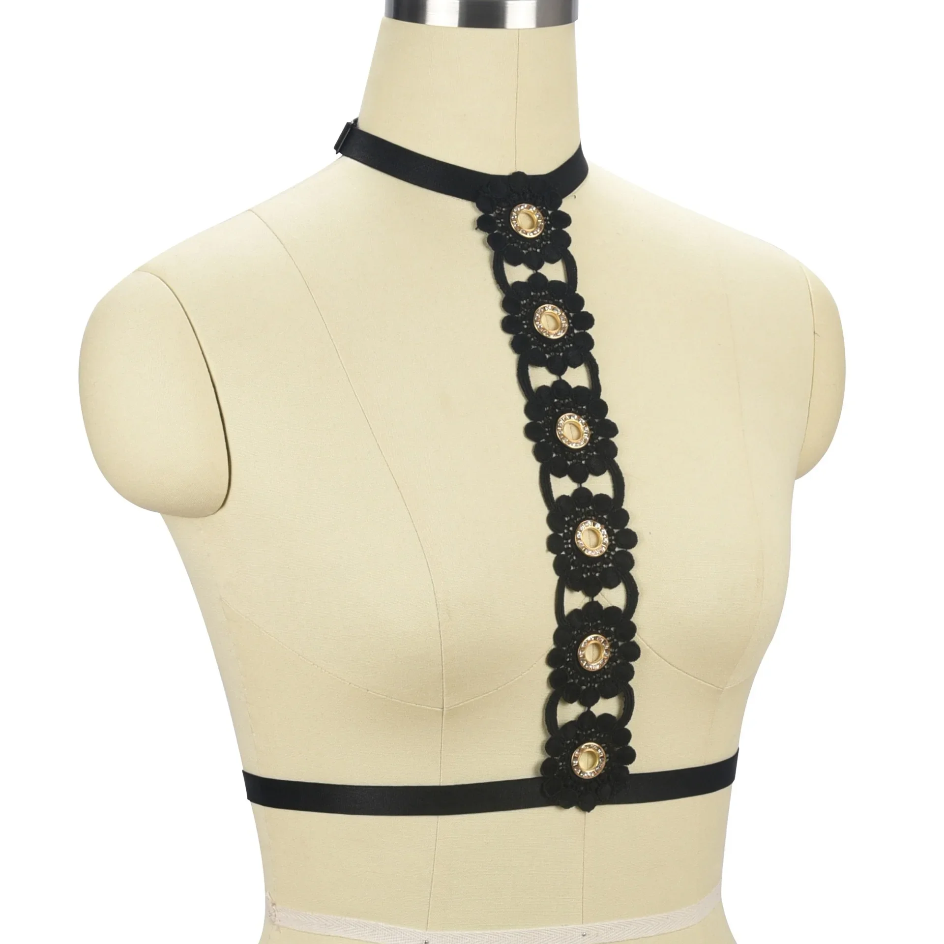 Black French Lace Floral Hollow out Sexy Sensual One Shoulder Bamboo Clothes Cross Border Transparent Special Use Clothing