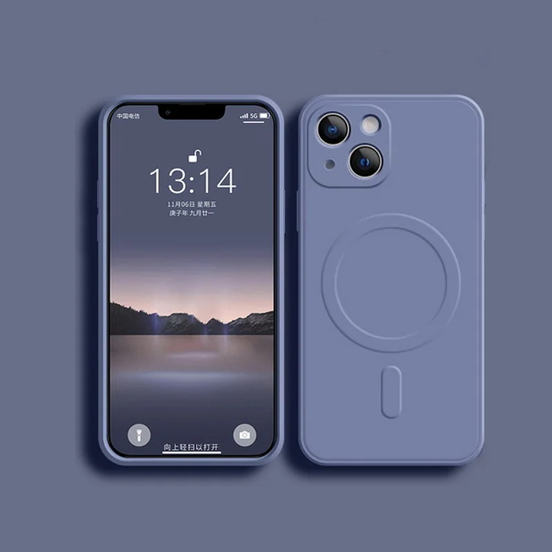 thumbnail image 1 of Liquid Silicone Case For iPhone 15 14 13 12 11 Pro Max Mini Plus X Xs XR Max Phone Magnetic Wireless Charging For Magsafe Cover, 1 of 5