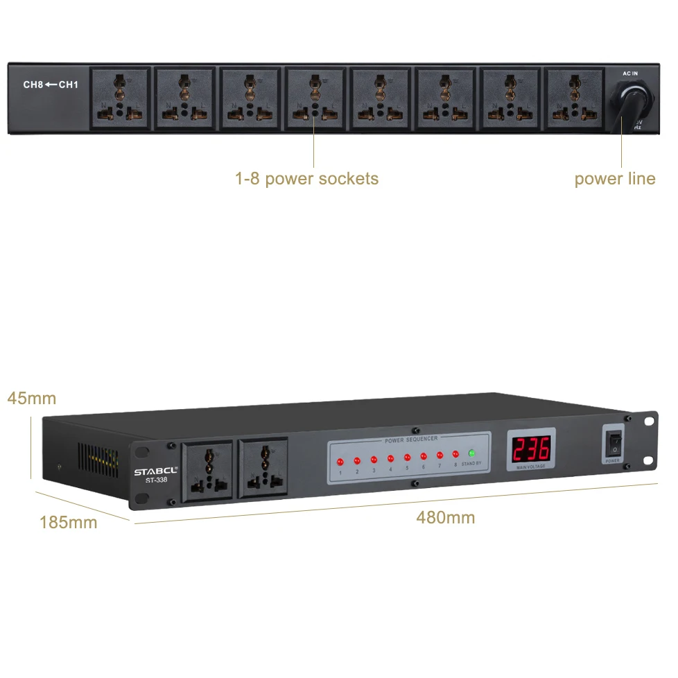 ST-338 Audio Power Conditioner 8 Channel Power Management Sequencer Sequence Controller