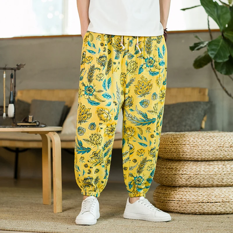 Pantalon Sarouel à Fleurs en Coton et Lin Traditionnel Chinois pour Homme,  Vêtement de Jogging de dehors, à la Mode | AliExpress