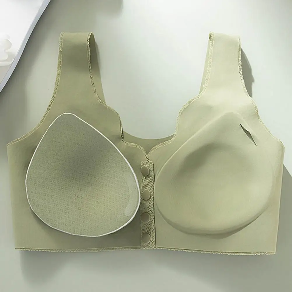 

Sexy Bra Flower Embroidery Lace Women's Sports Bra Wide Shoulder Strap Front Button Closure Elastic Padded No Wire for Mothers