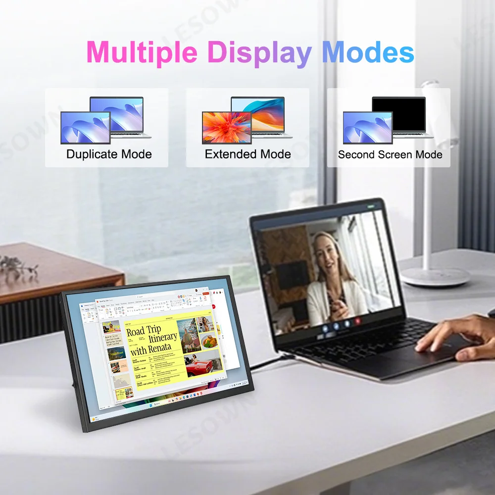 LESOWN USB C 휴대용 모니터 10.1인치 정사각형 IPS 1280x800 HDMI 노트북 보조 화면 비디오 문서용 외부 디스플레이