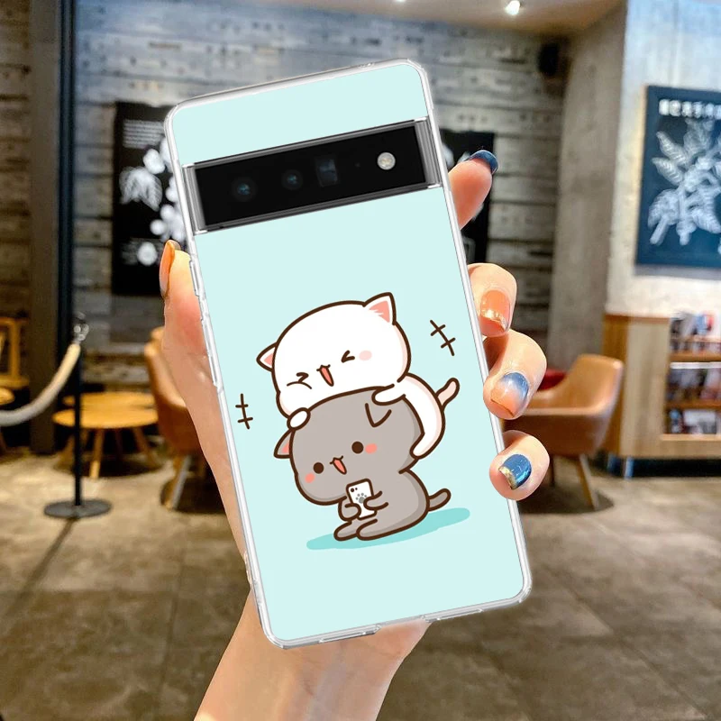 Adorable Cartoon Cat Couple Soft Silicone Phone Case - Clear TPU Cover