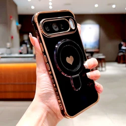 Luxury Plating TPU Phone Case with Stand Holder - Elegant Design - Pixel 10 Pro XL (Black)