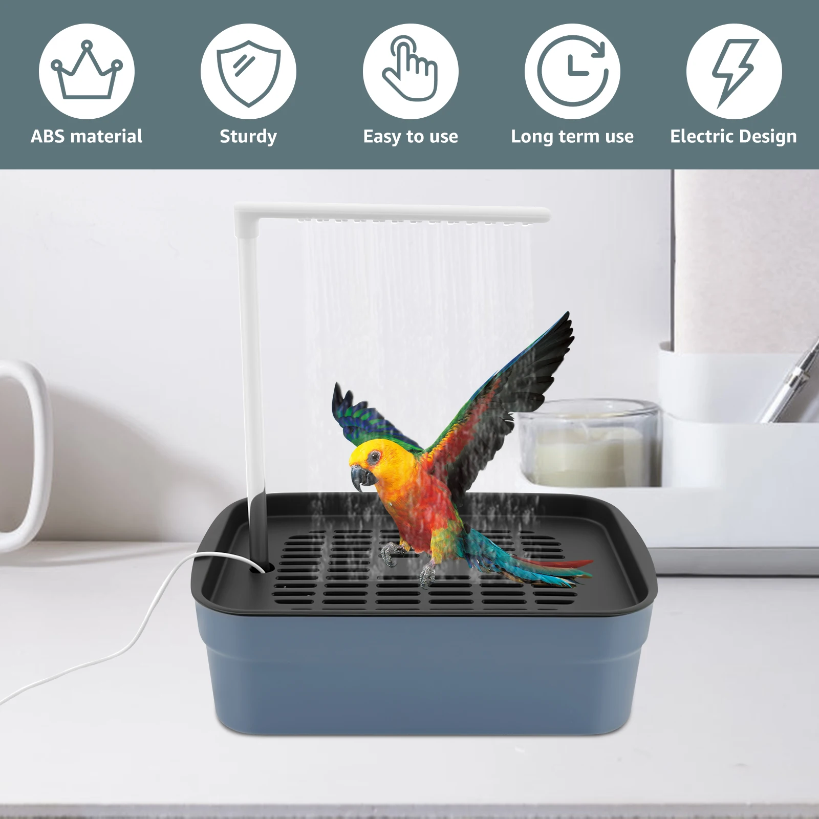 Electric Bird Bath Tub with Automatic Circulating Faucet for Parrots