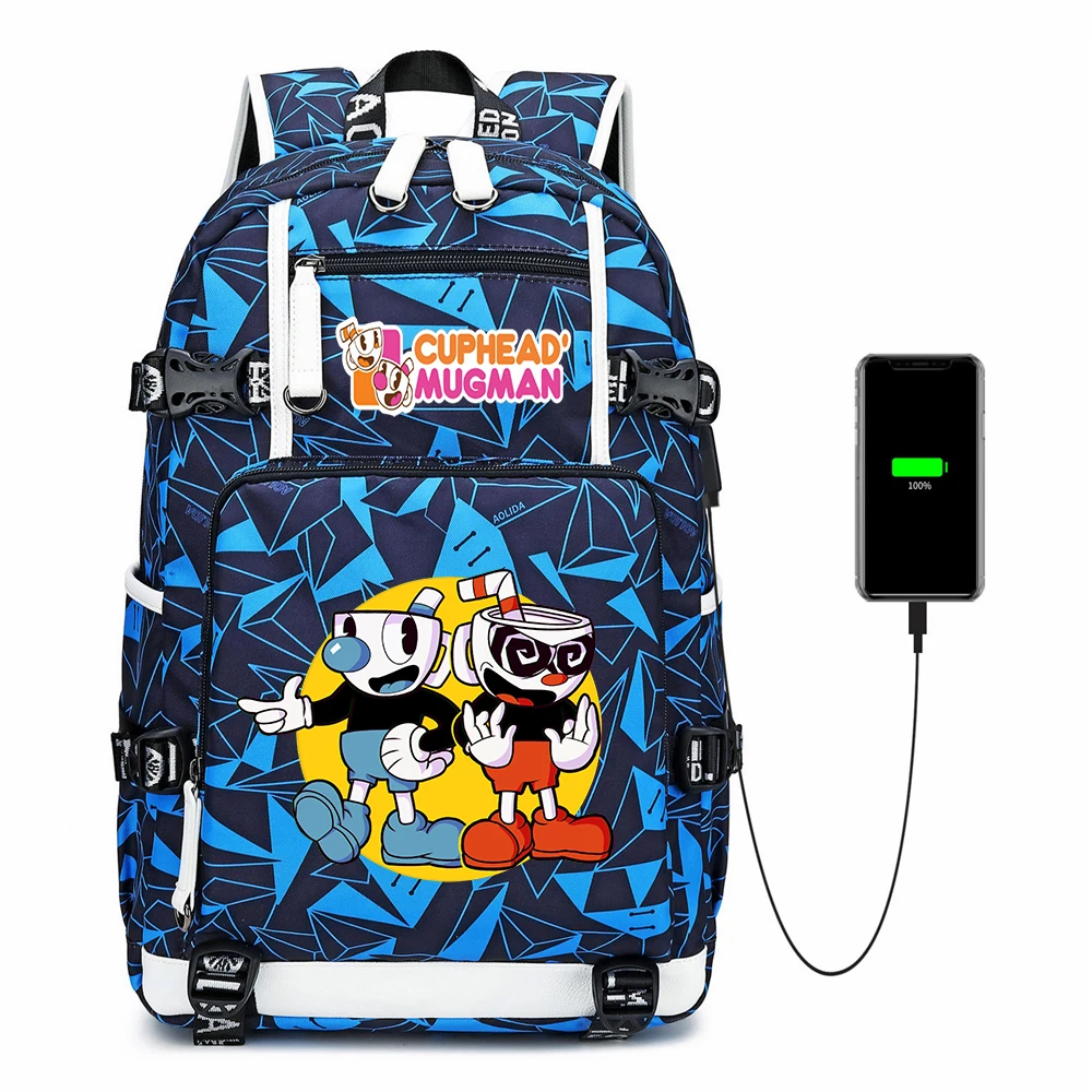 

Backpack USB Cuphead Anime Canvas Cartoon Charging Zip Casual Schoolbag Shoulder Bags Mochila Laptop Travel Bag Rucksack Unisex