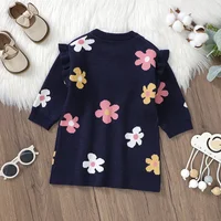Baby Sweaters Dress Long Sleeve Autumn Infant Girls Skirt Knitted Newbron Children Clothing Fashion Ruffles Cute Cartoon Florals 2