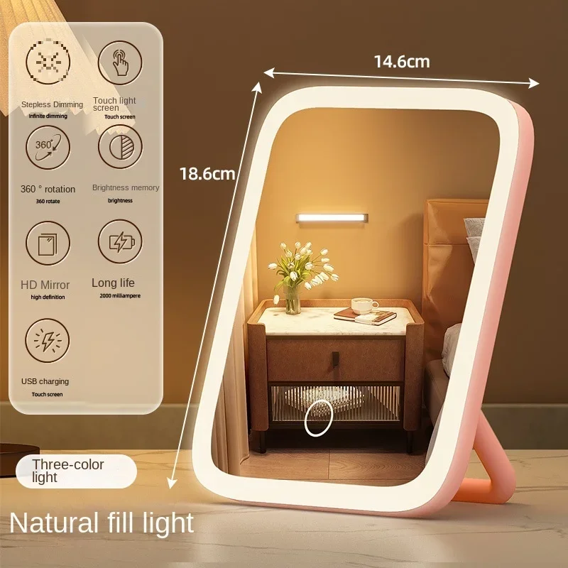 LED Vanity Mirror with Lights, 3 Color 360&deg; Rotating Touch Control Makeup Mirror, USB Powered for Tabletop Bedroom Travel
