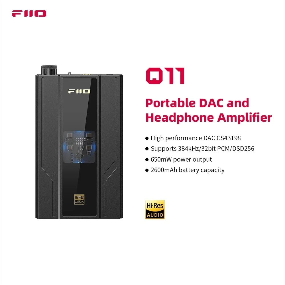 Amplificatore Per Cuffie Fiio Jadeaudio Q11/Dac Dsd256 384Khz/32Bit Con Uscita 3.5/4.4Mm Pcm Dsd 2600Mah