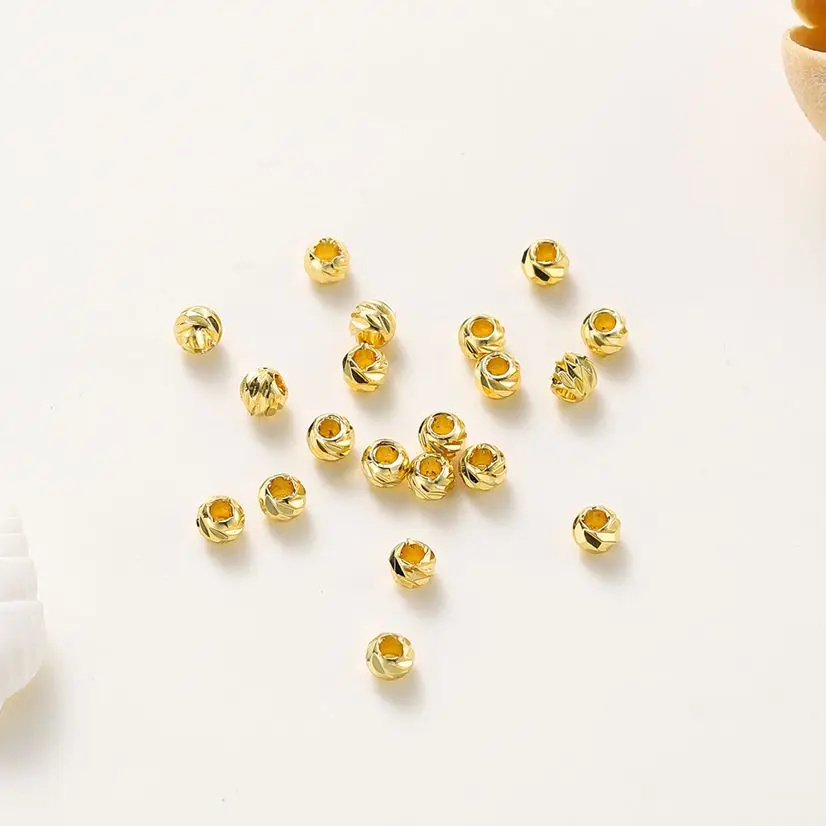 18K Gold Plated Striped Cut Flower Beads Earring Necklace Loose Spacer Beads Bulk For DIY Jewelry Findings 20pcs/lot