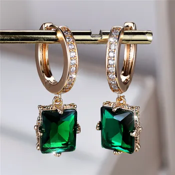 Cute Female Green Zircon Stone Hoop Earring Elegant Gold Color Wedding Jewelry Gift For Women
