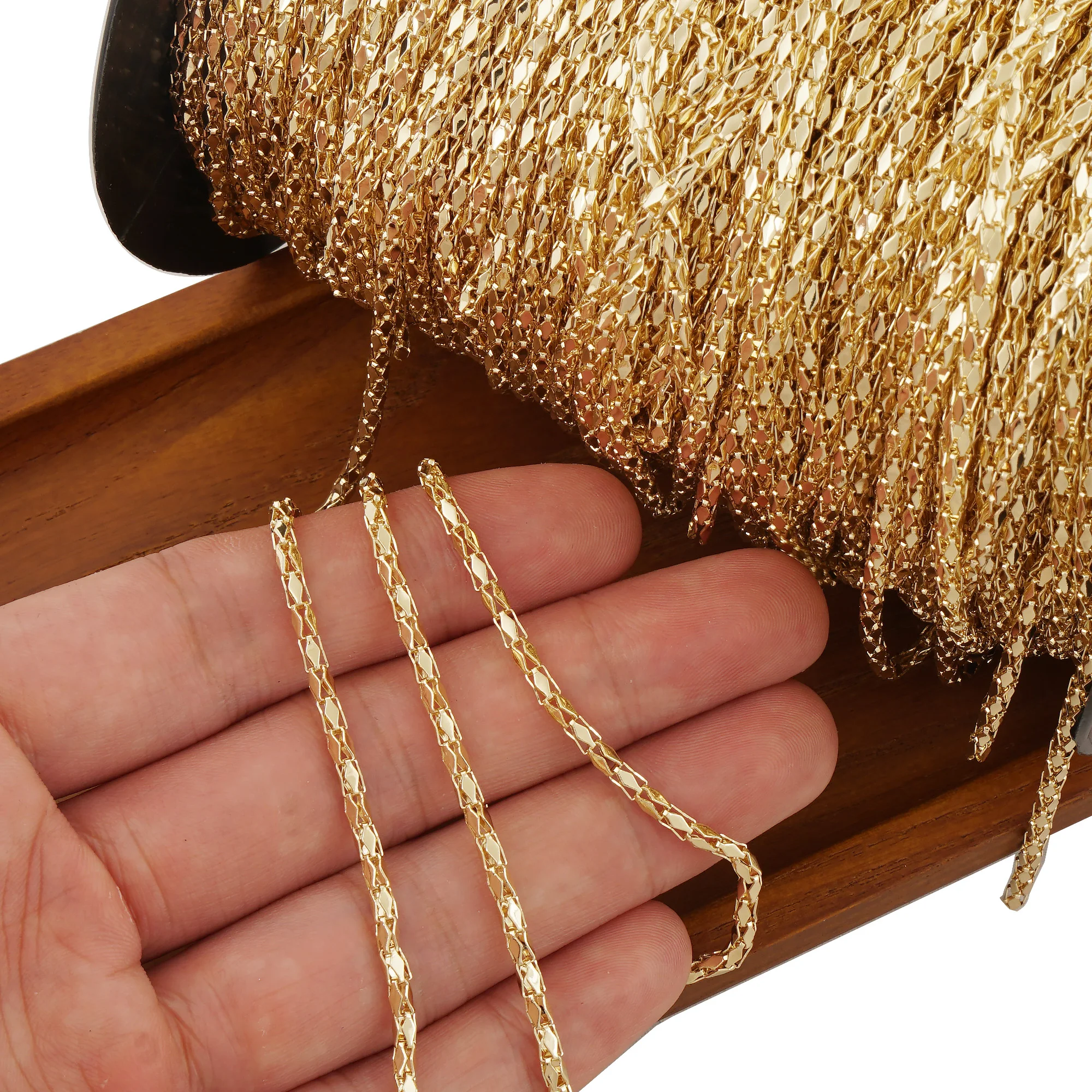 3D 마름모 다이아몬드 체인 목걸이 팔찌 제작용 미완성 체인, 6 피트, 2.4mm, 14K 골드 충전, DIY 액세서리, 무료 배송