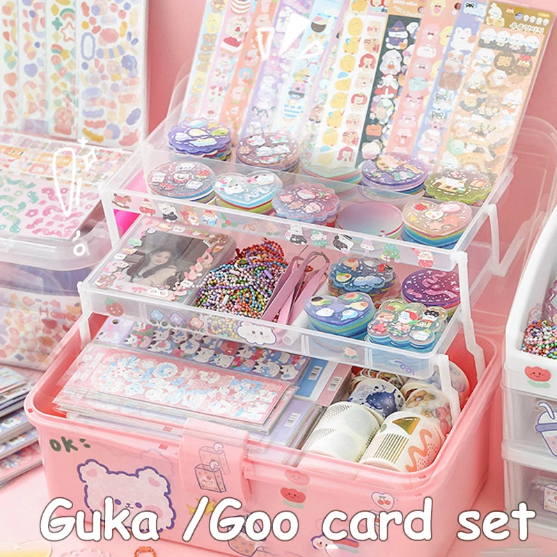 

HelloKitty Guka Kpop Sticker Create Your Own DIY Art Crafts Storage Box w Cream Gel Scrapbook Journaling Gift for Kids Children