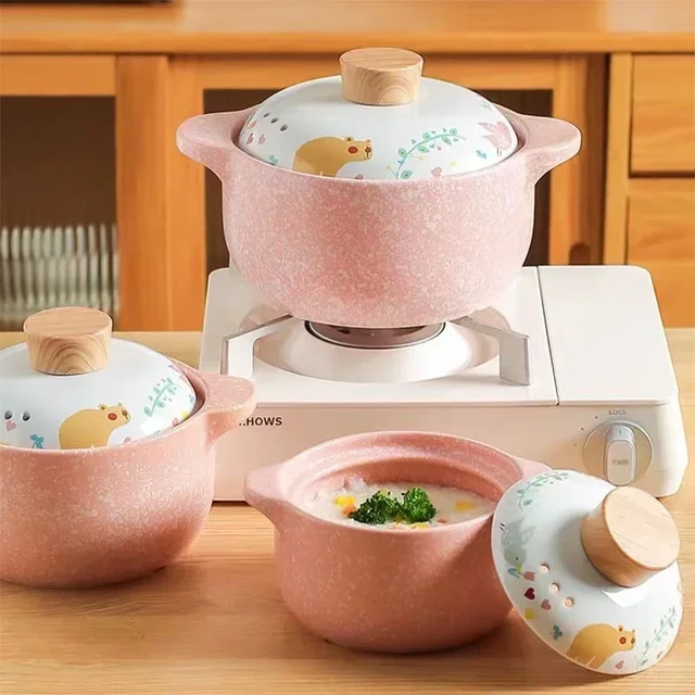 Ceramic Casserole Korean Cartoon Ceramics Soup Pot Cute Pink Saucepan  Cookware Utensils Clay Pan Home Kitchen Cooking Supplies - AliExpress