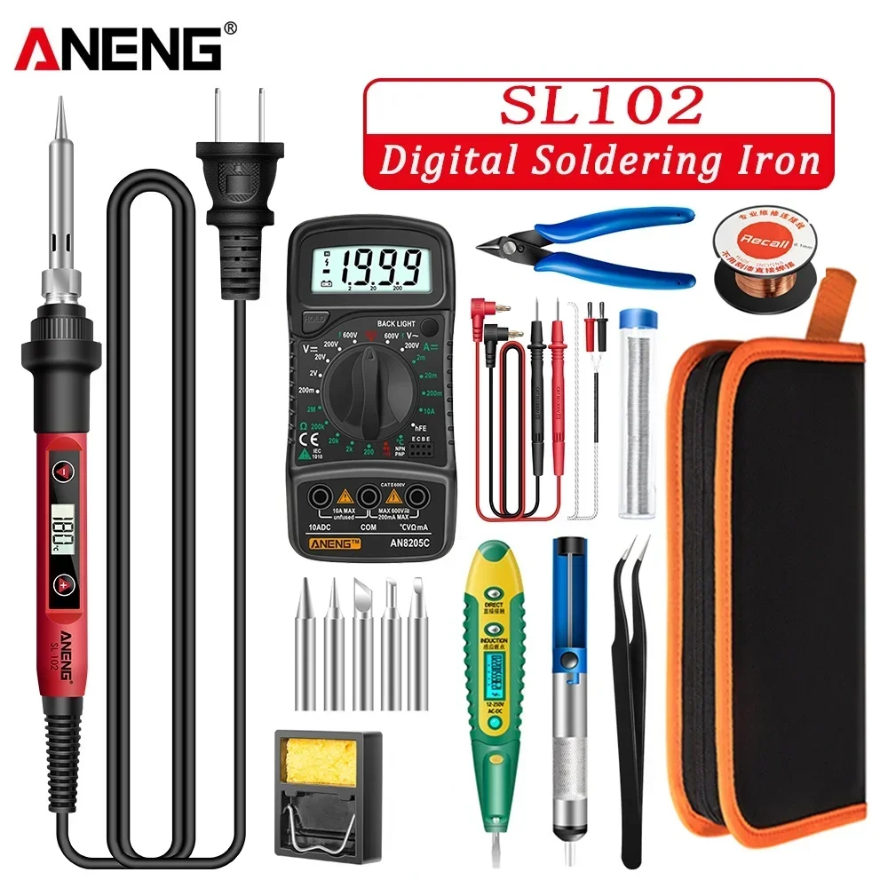ANENG SL102/SL101 Digital Electric Soldering Iron Temperature Adjustable 220V 110V Welding Tool Ceramic Heater Soldering Tool