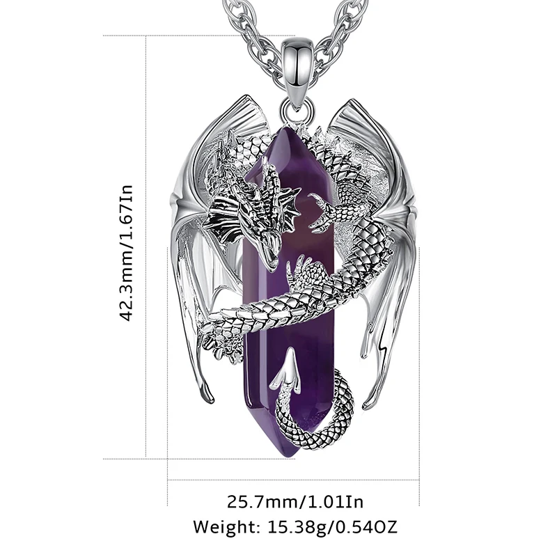 Pendant Necklace Eudora Dragon Twining Hexagonal Amethyst Prismatic For Man