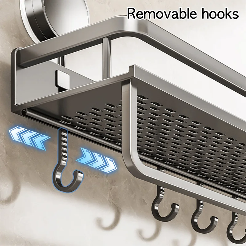 Suction Cup Mount Bathroom Shelf with Towel Holder Removable Hooks No Drill Hanging Bath Room Basket Shampoo Storage Rack Tray storage rack bathroom shelf shower shelf bathroom storage shelf storage shelf bathroom accessories shower rack bathroom corner shelf shampoo rack floating shelves