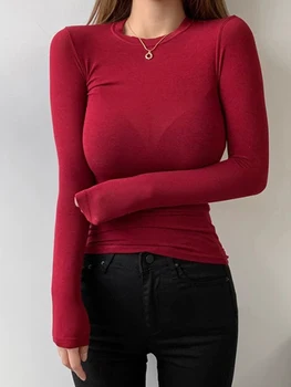 تي شيرت الكورية نمط سليم تي شيرت 2025 مثير بلايز قميص قطني بكم طويل الصيف بلايز لينة رقيقة شفافة تي شيرت فام الأبيض 2