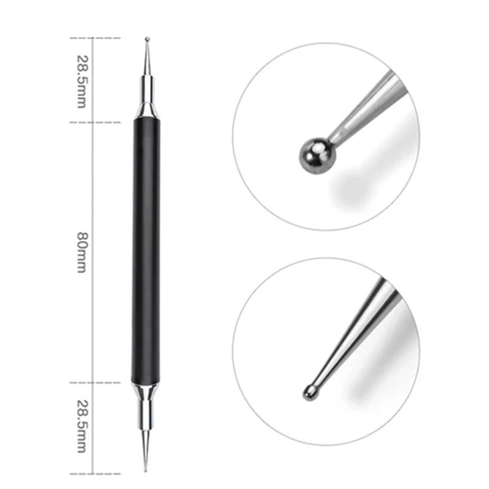 1PC Schwarz Dual-ended Nagel Punktierung Stift Kristall Perlen Griff Strass Studs Picker Wachs Bleistift Maniküre Nail art werkzeug – Detail 3