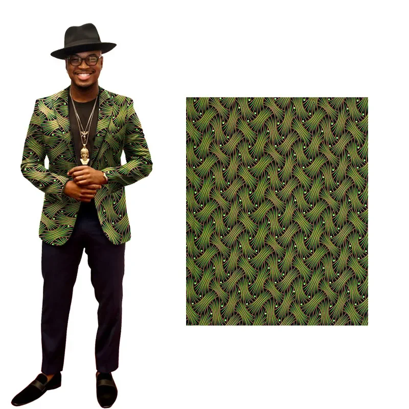 AnkaraWax African Fabric Green Geometric Pattern on Printed Wax Dyed Fabric Cotton High Quality Soft Wax 6yard