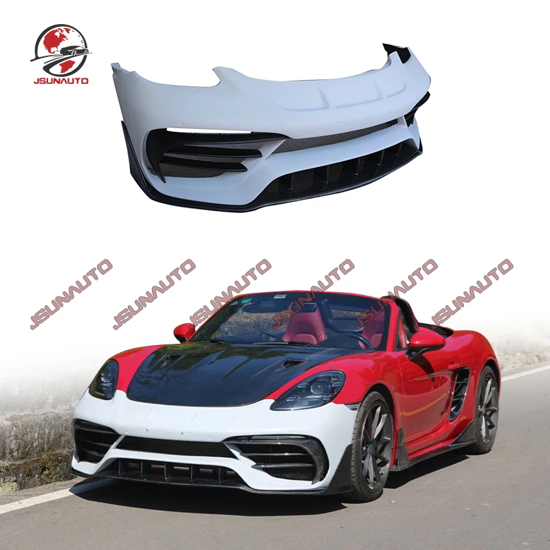 

Fiberglass Front Bumper For Porsche 718 Cayman PD Style Body Kit Carbon Fiber Front Lip Diffuser For Boxster 2016-up Auto Kits