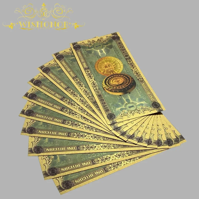 1-10pcs Nice Color Foil One Bitcoin Dogecoin And One Hundred Bitcoin Banknote BTC Bills Banknotes With COA For Collection 5