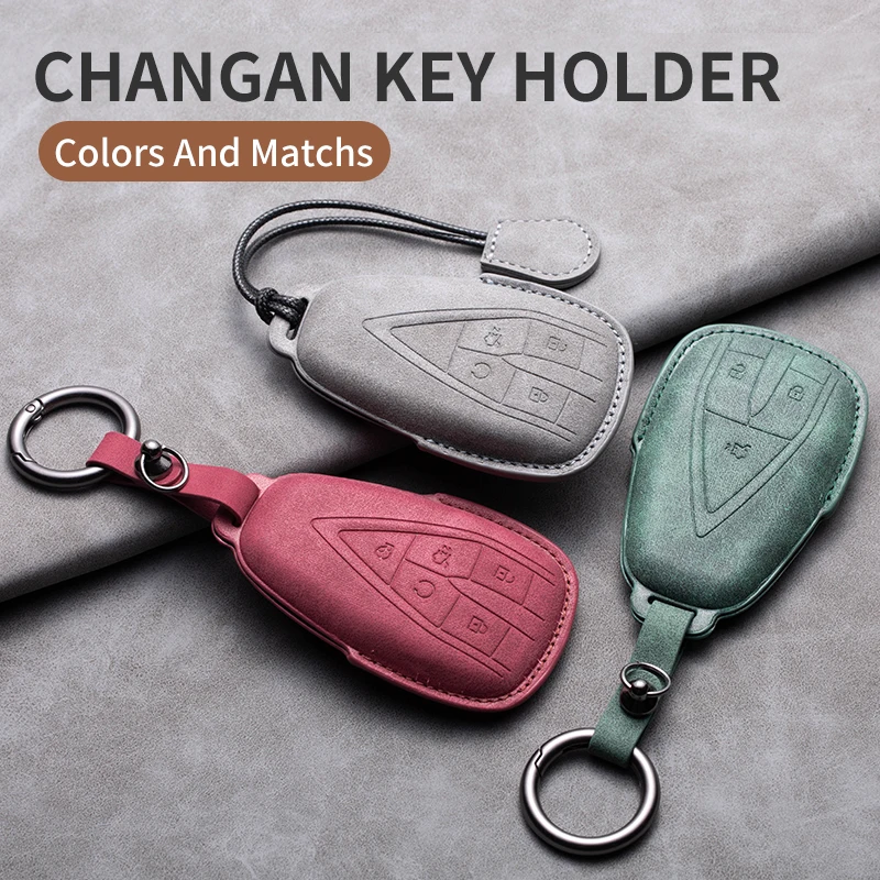

Leather Car Key Case Cover Fob For Changan CS35PLUS CS35 Plus CS55 PLUS CS75 PLUS Eado UNI-T UNI K Oushang X5 X7 EV 2019-2022