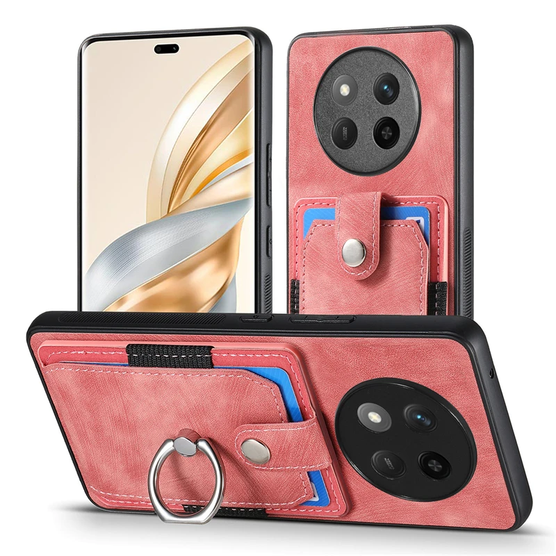 Luxury Leather Magnetic Wallet Case with Ring Stand and Card Slot Cover