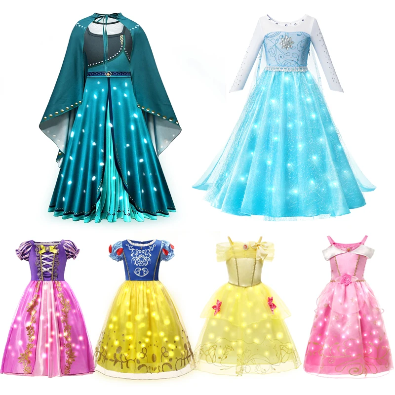 thumbnail image 2 of Vestido de princesa con luz LED de Disney para niña, Elsa, Anna, Aurora, ropa de fiesta de cumpleaños para niño, disfraz de Cenicienta y Frozen, 2 of 5