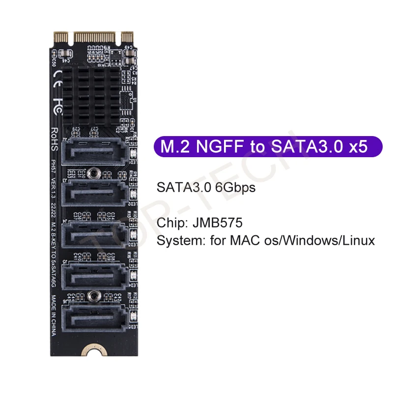 Mkey Pci-e Riser Card M.2 para Sata 3.0 Conversor Nvme para Sata 3.0 Adaptador 6gpbs Suporte a Função pm M.2 - Imagem 4