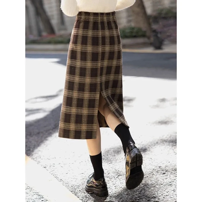 

Yasuk AllSeason Casual Soft Solid Women Female Versatile Long Pleated A-line Half-body Dress Maxi Skirt Split Tweed Skirt Cool