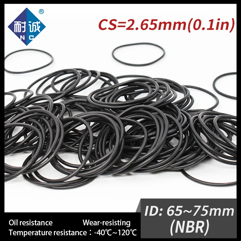 

10 PCS / Lot Nitrile Rubber Black NBR O-ring Thickness CS 2.65mm ID 65/67/69/71/73/75*2.65mm O Ring Gasket Oil Waterproof