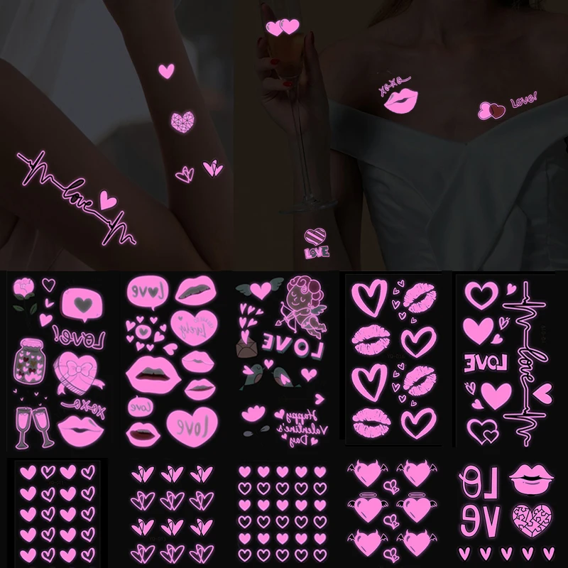 Love Heart Fluorescent Stickers Temporary Skin Art Tattoos for Face Body Party
