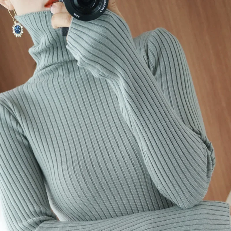 

2022 Turtleneck Knitted Sweater Women Solid Pullover Jumper Autumn and Winter Slim Thicken Clothing Bottoming Tops Soft 22687