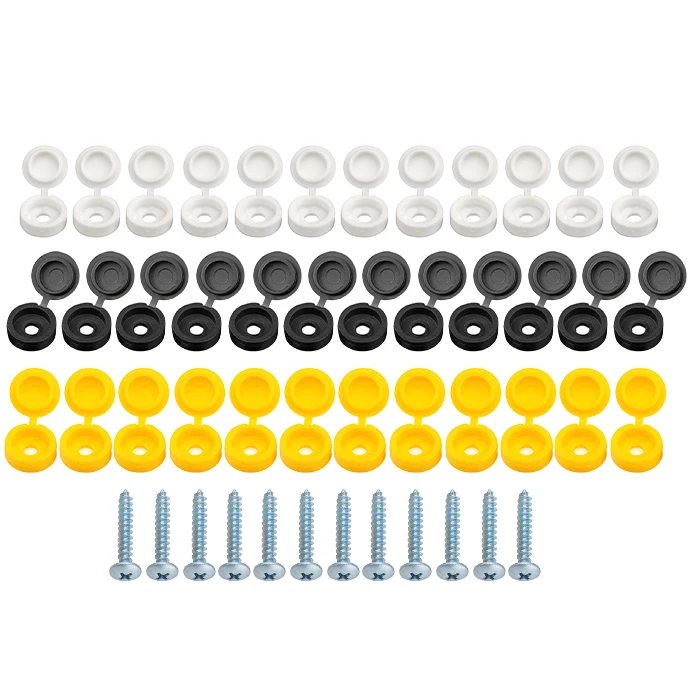 Car Number Plate Fixing Fitting Kit 48pcs Convenient Black White Yellow Cap 12 Screws And 36 Covers car accessories,auto accessories
