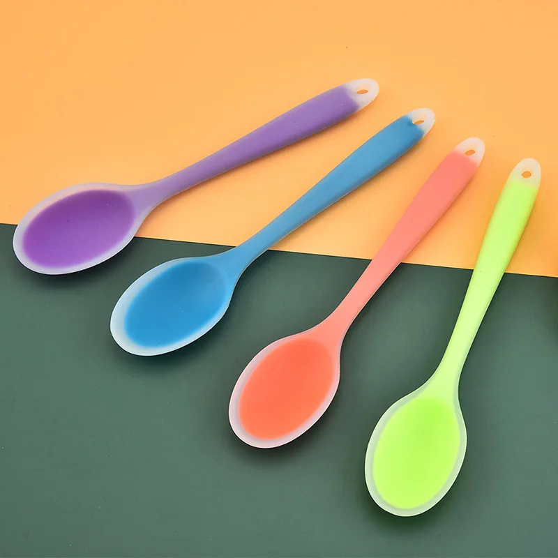 Silicone Spoon Heat Resistant Easy To Clean Non-stick Rice Spoons High Temperature Spoon Tableware Utensil Kitchen Tool 8 Colors