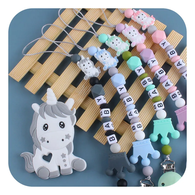 Personalized Name Pacifier Clip for Babies Unicorn Silicone Teether Custom Nipple Attachment Dummy Chain Holder