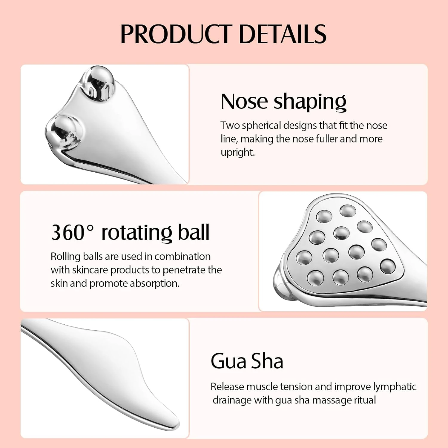 4-in-1 Face Roller & Gua Sha Tool for Women Facial Massager for Puffiness Reduction Anti-Aging Skin Tightening Beauty Spa Tool