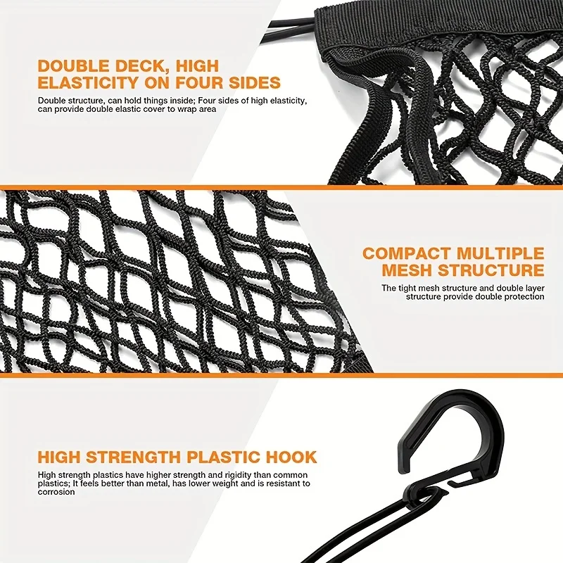 Upgrade Cargo Net For Motorcycle Helmet Storage High-Elastic Double Layer Bungee Net With 4 Strong Hooks Car Strap Rack Motorcycle Cargo Net Motorcycle Bungee Net Motorcycle Luggage Net