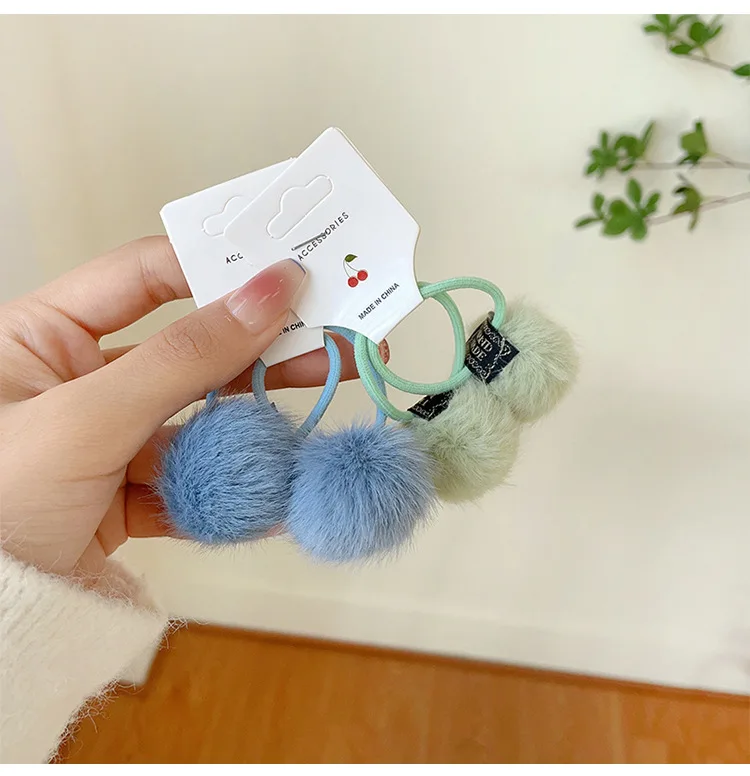 2 teile/satz Kawaii Pompom Haar Krawatte Für Mädchen Kind Elastische Plüsch Haar gummibänder Baby Rosa Ball Haar Seil kind haarbänder Nettes Geschenk – Detail 4