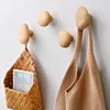 Solid Wood Handle Clothes Hook Coat Hook Wall-mounted Punch-free Door Clothes Hanger Pebble Shape Cabinet Door Kitchen Organizer 3