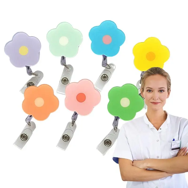 

Nursing Badge Clip Flower Design ID Badge Holders Retractable Badge Reels For Nurses Badge Clip Card Holders With Clip 7 Pcs