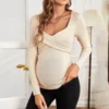 Long-sleeved Ribbed Large V-neck Nursing Top Exclusively for Maternity Cross-wrap 4