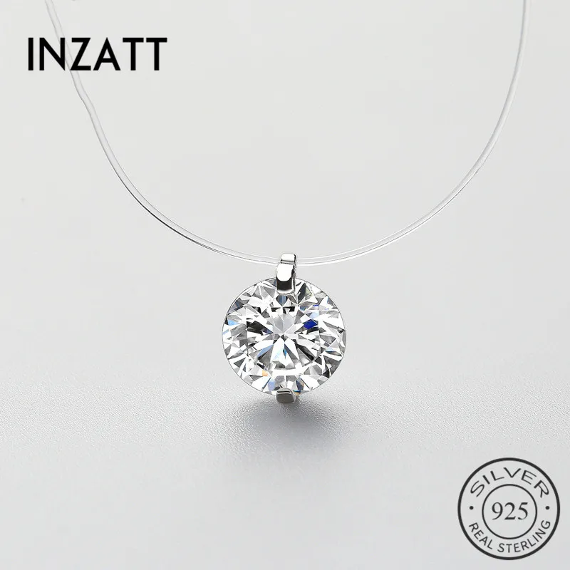 

INZATT 925 Sterling Silver Zircon Crystal Pearl Pendant Choker Necklace Transparent Fishing Line 2020 Fine Jewelry For Women